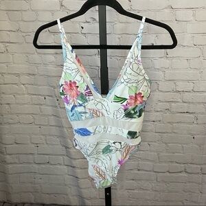 Coastal Waves One Piece Mesh Swim Suit Size Small